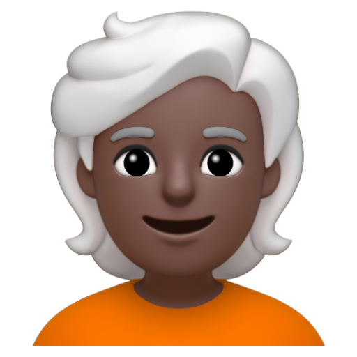 Emoji Người: màu da tối, tóc trắng 🧑🏿‍🦳 dạng 3D