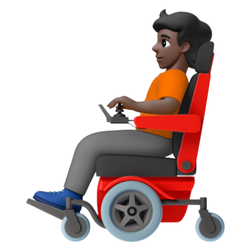 Emoji Người trên xe lăn điện: màu da tối 🧑🏿‍🦼 dạng 3D