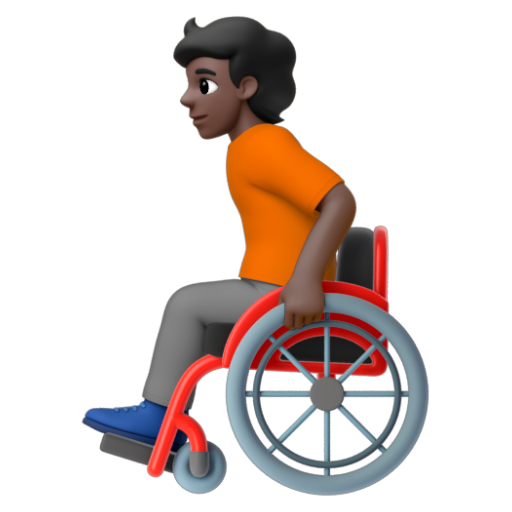 Emoji Người trên xe lăn tay: màu da tối 🧑🏿‍🦽 dạng 3D