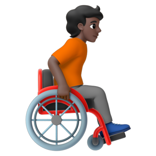 Emoji Người trên xe lăn tay: màu da tối, hướng sang phải 🧑🏿‍🦽‍➡ dạng 3D