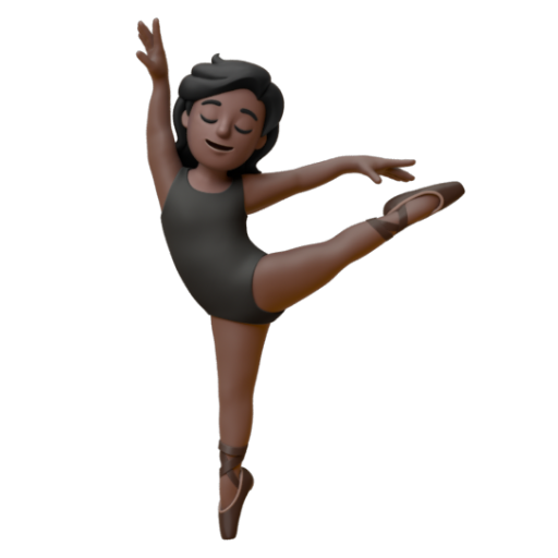 Emoji Vũ công ba lê: màu da tối 🧑🏿‍🩰 dạng 3D