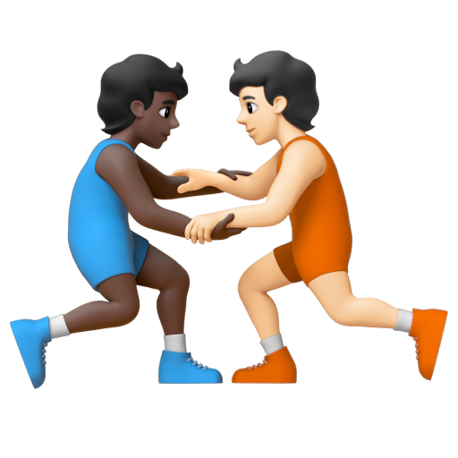 Emoji Người chơi vật: màu da tối, màu da sáng 🧑🏿‍🫯‍🧑🏻 dạng 3D