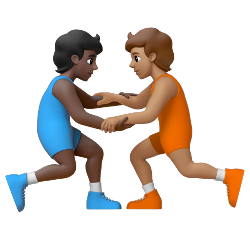 Emoji Người chơi vật: màu da tối, màu da trung bình 🧑🏿‍🫯‍🧑🏽 dạng 3D