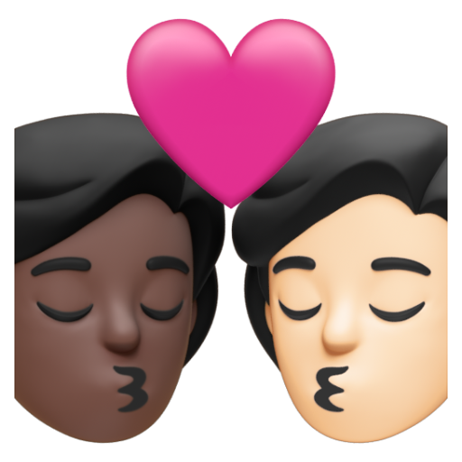 Emoji Nụ hôn: người, người, màu da tối, màu da sáng 🧑🏿‍❤‍💋‍🧑🏻 dạng 3D