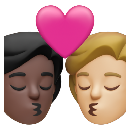 Emoji Nụ hôn: người, người, màu da tối, màu da sáng trung bình 🧑🏿‍❤‍💋‍🧑🏼 dạng 3D