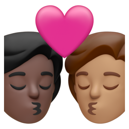 Emoji Nụ hôn: người, người, màu da tối, màu da trung bình 🧑🏿‍❤‍💋‍🧑🏽 dạng 3D