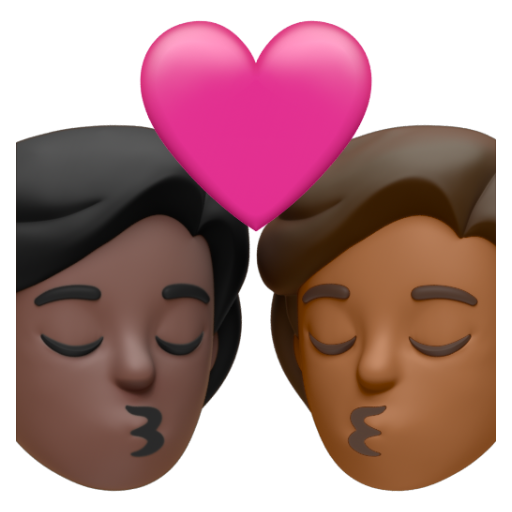 Emoji Nụ hôn: người, người, màu da tối, màu da tối trung bình 🧑🏿‍❤‍💋‍🧑🏾 dạng 3D