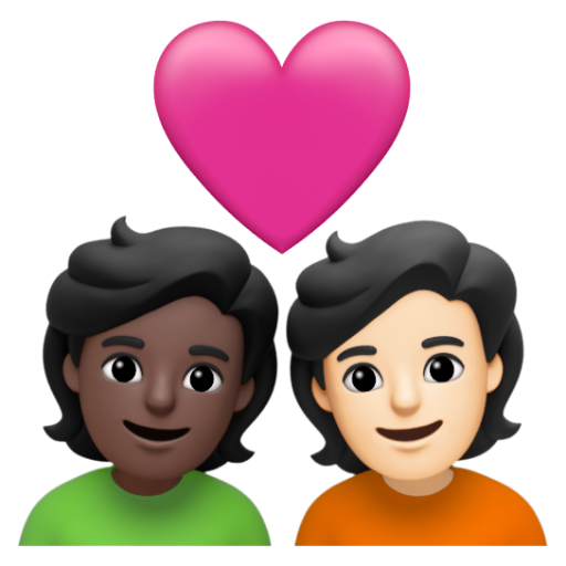 Emoji Cặp đôi với trái tim: người, người, màu da tối, màu da sáng 🧑🏿‍❤‍🧑🏻 dạng 3D