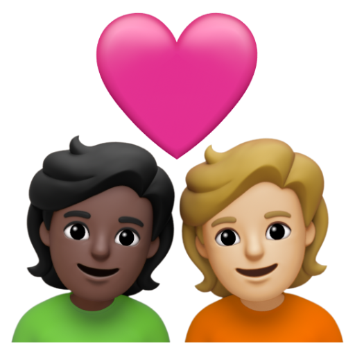 Emoji Cặp đôi với trái tim: người, người, màu da tối, màu da sáng trung bình 🧑🏿‍❤‍🧑🏼 dạng 3D