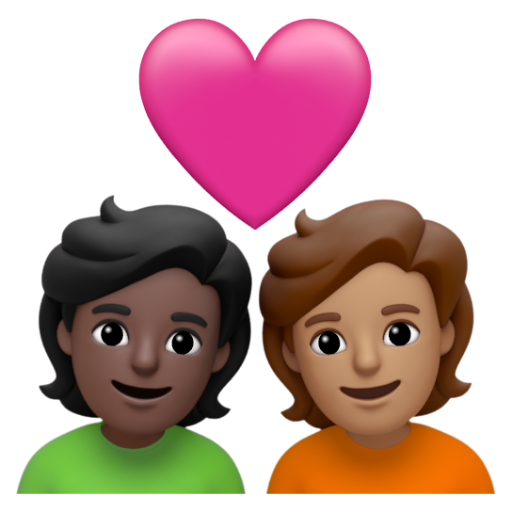 Emoji Cặp đôi với trái tim: người, người, màu da tối, màu da trung bình 🧑🏿‍❤‍🧑🏽 dạng 3D