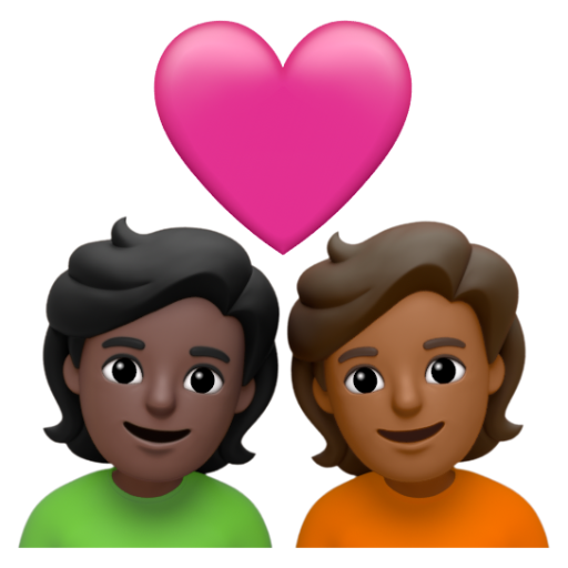 Emoji Cặp đôi với trái tim: người, người, màu da tối, màu da tối trung bình 🧑🏿‍❤‍🧑🏾 dạng 3D