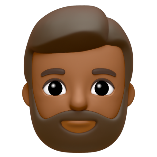 Emoji Người đàn ông có râu: màu da tối trung bình 🧔🏾‍♂ dạng 3D