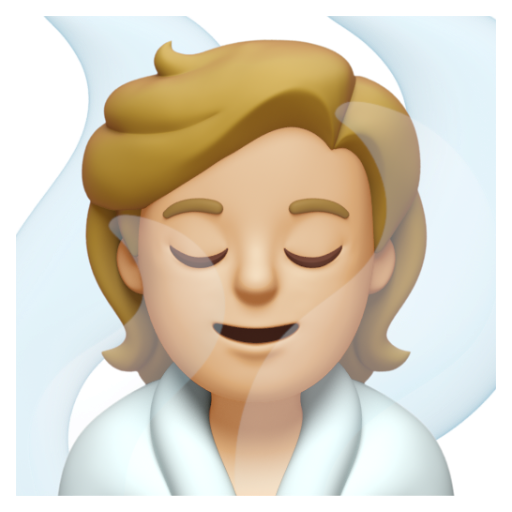 Emoji Người ở trong phòng xông hơi: màu da sáng trung bình 🧖🏼 dạng 3D