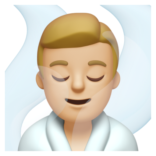 Emoji Người đàn ông ở trong phòng xông hơi: màu da sáng trung bình 🧖🏼‍♂ dạng 3D
