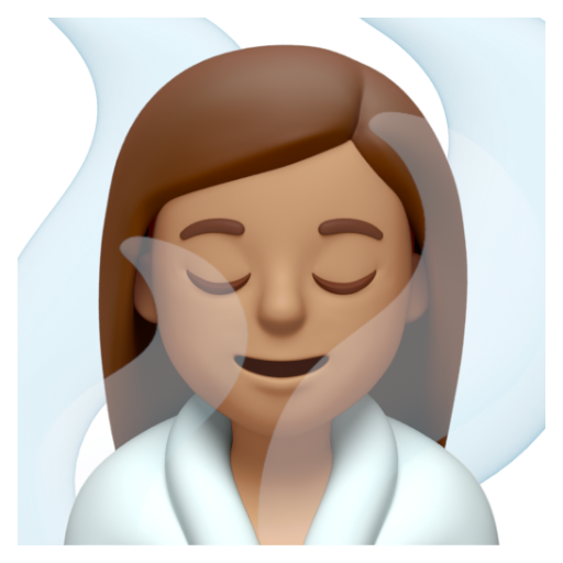 Emoji Người phụ nữ ở trong phòng xông hơi: màu da trung bình 🧖🏽‍♀ dạng 3D