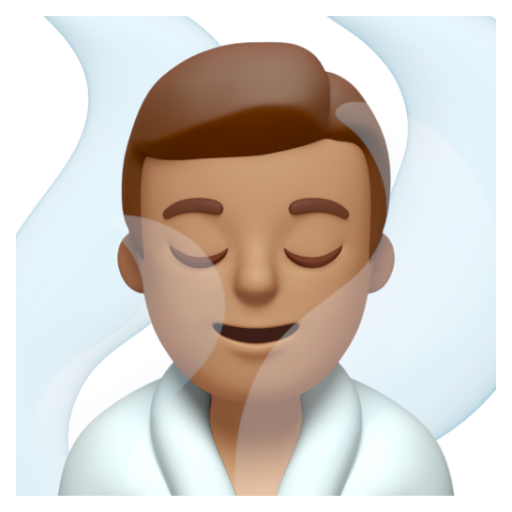 Emoji Người đàn ông ở trong phòng xông hơi: màu da trung bình 🧖🏽‍♂ dạng 3D