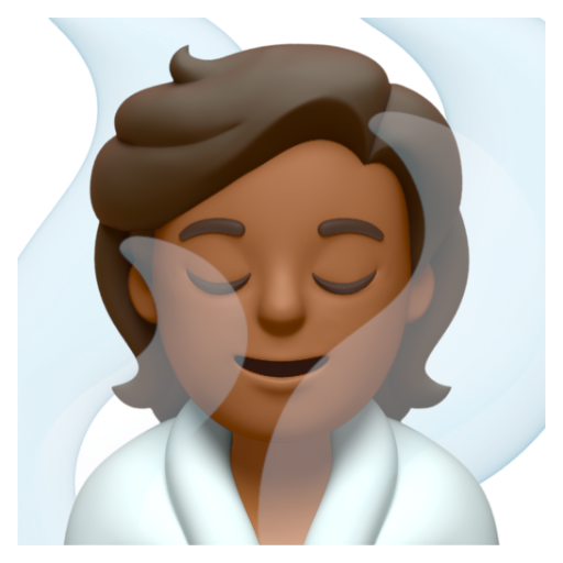 Emoji Người ở trong phòng xông hơi: màu da tối trung bình 🧖🏾 dạng 3D