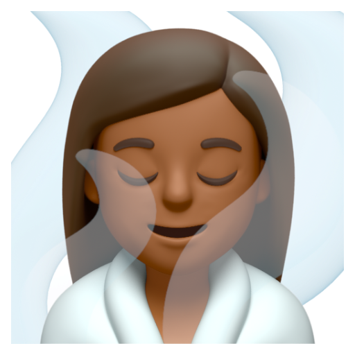 Emoji Người phụ nữ ở trong phòng xông hơi: màu da tối trung bình 🧖🏾‍♀ dạng 3D