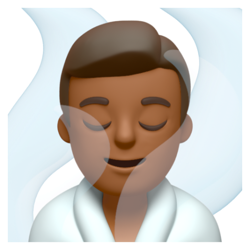 Emoji Người đàn ông ở trong phòng xông hơi: màu da tối trung bình 🧖🏾‍♂ dạng 3D