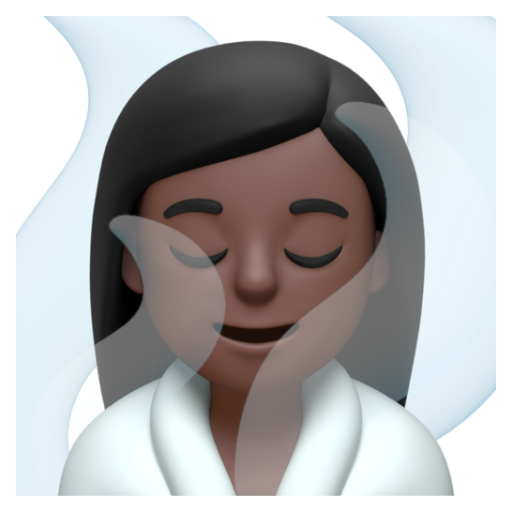 Emoji Người phụ nữ ở trong phòng xông hơi: màu da tối 🧖🏿‍♀ dạng 3D