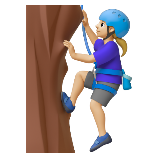Emoji Người phụ nữ đang leo núi: màu da sáng trung bình 🧗🏼‍♀ dạng 3D