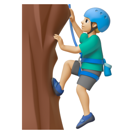 Emoji Người đàn ông đang leo núi: màu da sáng trung bình 🧗🏼‍♂ dạng 3D