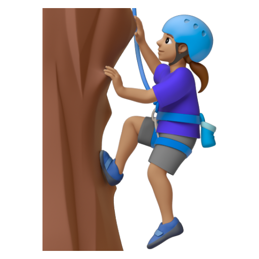 Emoji Người phụ nữ đang leo núi: màu da trung bình 🧗🏽‍♀ dạng 3D
