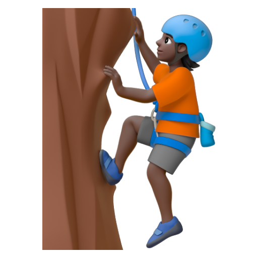 Emoji Người đang leo núi: màu da tối 🧗🏿 dạng 3D
