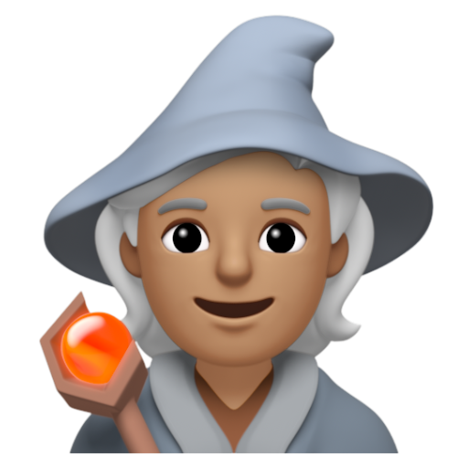 Emoji Pháp sư: màu da trung bình 🧙🏽 dạng 3D