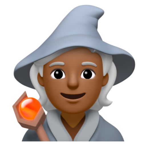 Emoji Pháp sư: màu da tối trung bình 🧙🏾 dạng 3D