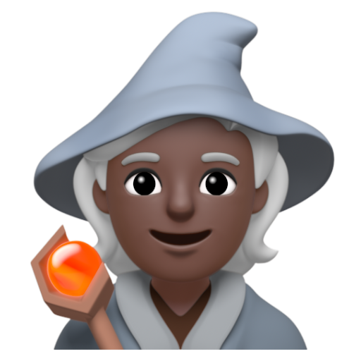 Emoji Pháp sư: màu da tối 🧙🏿 dạng 3D