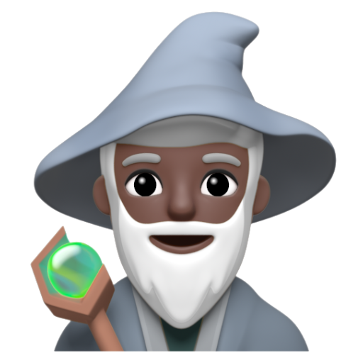 Emoji Pháp sư nam: màu da tối 🧙🏿‍♂ dạng 3D