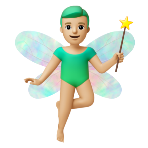 Emoji Ông tiên: màu da sáng trung bình 🧚🏼‍♂ dạng 3D