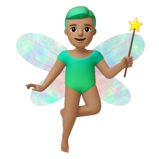 Emoji Ông tiên: màu da trung bình 🧚🏽‍♂ dạng 3D