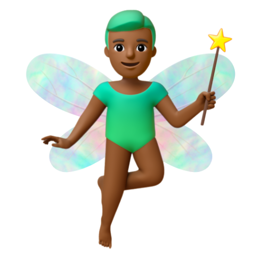 Emoji Ông tiên: màu da tối trung bình 🧚🏾‍♂ dạng 3D