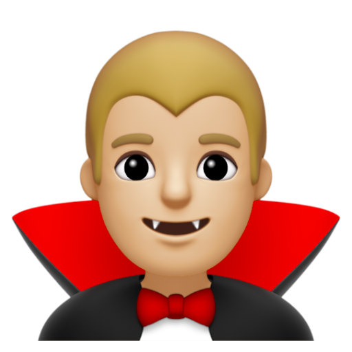 Emoji Ma cà rồng nam: màu da sáng trung bình 🧛🏼‍♂ dạng 3D