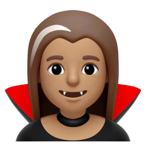 Emoji Ma cà rồng nữ: màu da trung bình 🧛🏽‍♀ dạng 3D