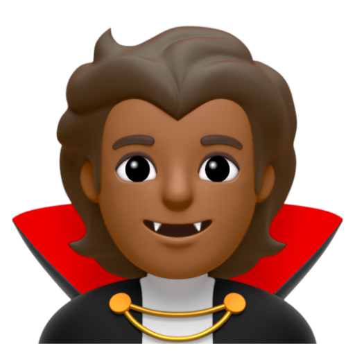 Emoji Ma cà rồng: màu da tối trung bình 🧛🏾 dạng 3D