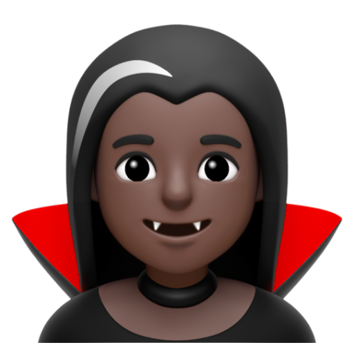 Emoji Ma cà rồng nữ: màu da tối 🧛🏿‍♀ dạng 3D