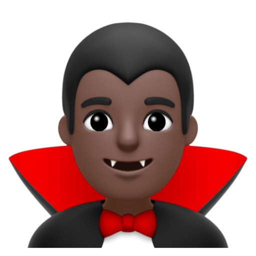 Emoji Ma cà rồng nam: màu da tối 🧛🏿‍♂ dạng 3D