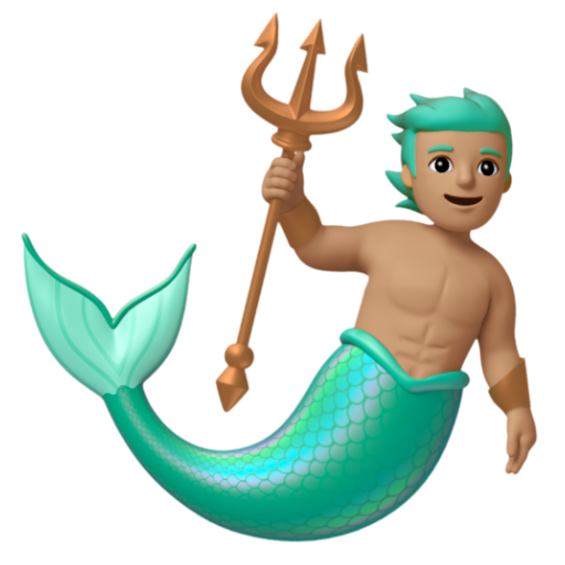 Emoji Chàng tiên cá: màu da trung bình 🧜🏽‍♂ dạng 3D