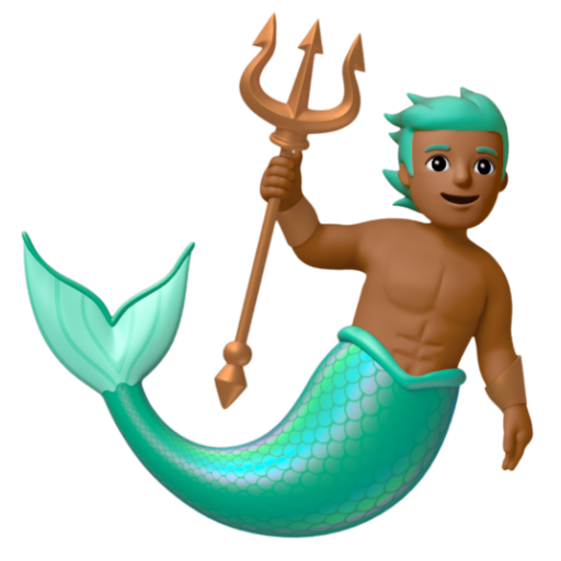 Emoji Chàng tiên cá: màu da tối trung bình 🧜🏾‍♂ dạng 3D