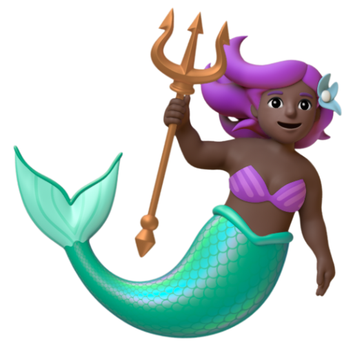 Emoji Nàng tiên cá: màu da tối 🧜🏿‍♀ dạng 3D