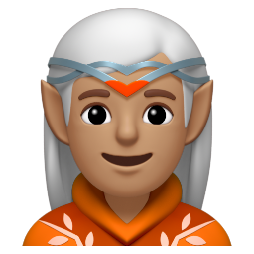 Emoji Yêu ma: màu da trung bình 🧝🏽 dạng 3D
