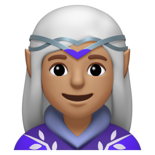 Emoji Nữ quỷ: màu da trung bình 🧝🏽‍♀ dạng 3D