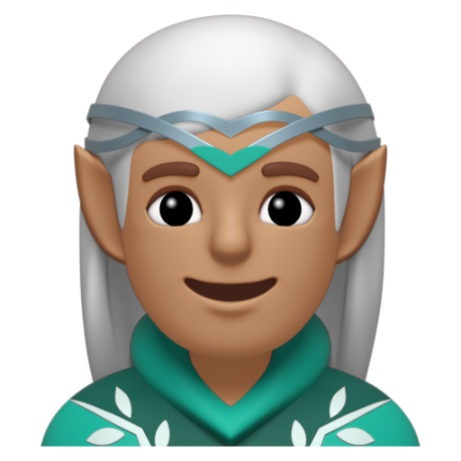 Emoji Nam quỷ: màu da trung bình 🧝🏽‍♂ dạng 3D