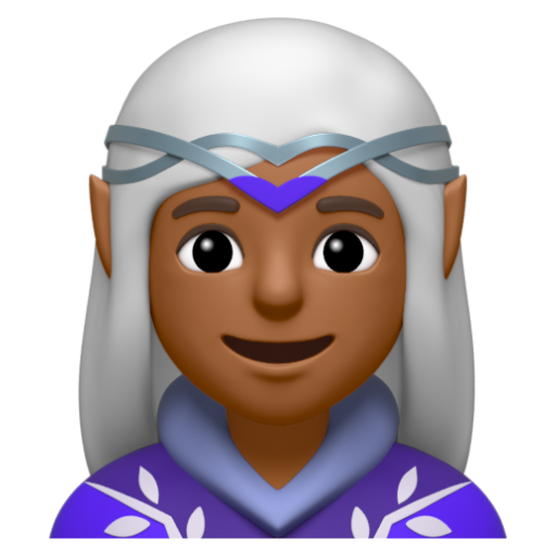 Emoji Nữ quỷ: màu da tối trung bình 🧝🏾‍♀ dạng 3D
