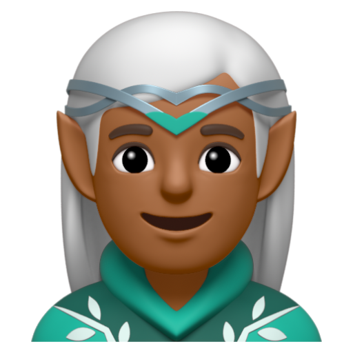 Emoji Nam quỷ: màu da tối trung bình 🧝🏾‍♂ dạng 3D