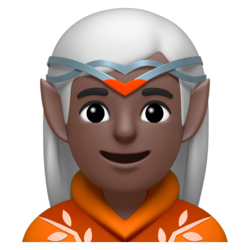 Emoji Yêu ma: màu da tối 🧝🏿 dạng 3D