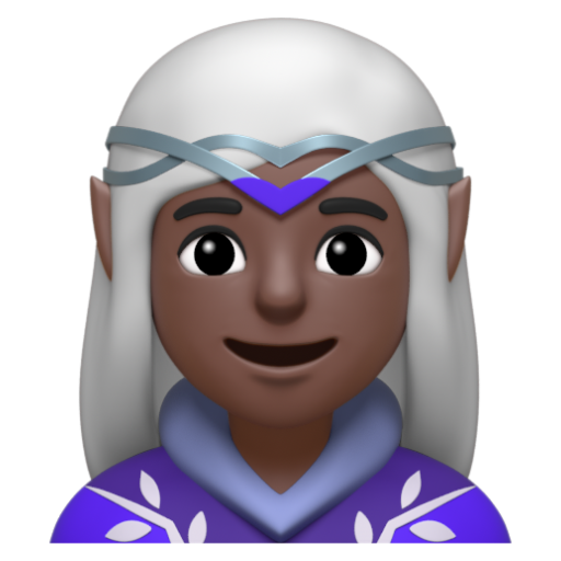 Emoji Nữ quỷ: màu da tối 🧝🏿‍♀ dạng 3D